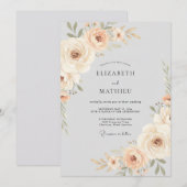 Peach Soft Floral Flourish Wedding 招待状 (正面/裏面)