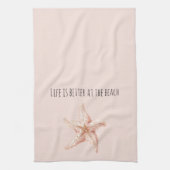 Peach Starfish Better at Beach キッチンタオル (縦)