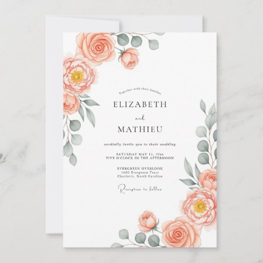 Peach Stately Spring Wedding 招待状 (正面)