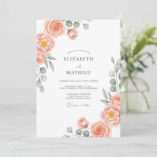 Peach Stately Spring Wedding 招待状 (スタンド正面)