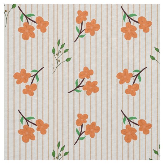Peach Stripe Floral Botanical Ivory Linen Fabric ファブリック (見本)