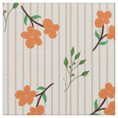 Peach Stripe Floral Botanical Ivory Linen Fabric ファブリック (クローズアップ)