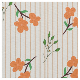 Peach Stripe Floral Botanical Ivory Linen Fabric ファブリック