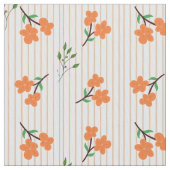 Peach Stripe Floral Botanical Pima Cotton Fabric ファブリック (クローズアップ)