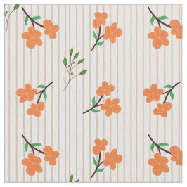 Peach Stripe Floral Botanical Pima Cotton Fabric ファブリック