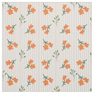 Peach Stripe Floral Botanical Pima Cotton Fabric ファブリック