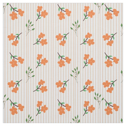 Peach Stripe Floral Botanical Pima Cotton Fabric ファブリック (見本)