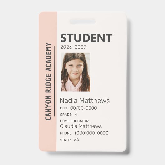 Peach Stripe Homeschool Student ID Badge バッジ (正面)