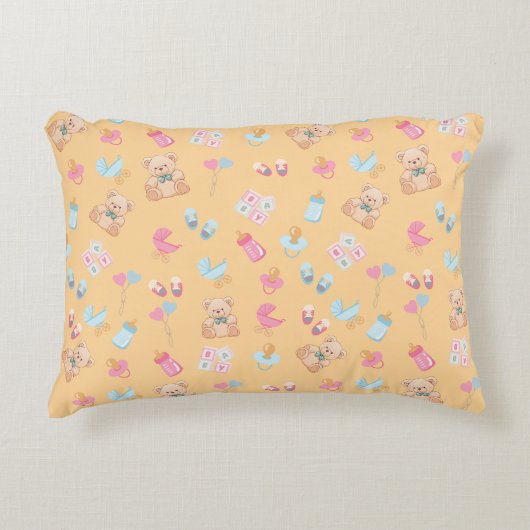 Peach teddy nursey pillow アクセントクッション (正面)