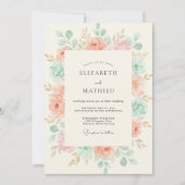 Peach Tranquil Botanical Wedding 招待状 (正面)