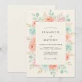 Peach Tranquil Botanical Wedding 招待状 (正面/裏面)