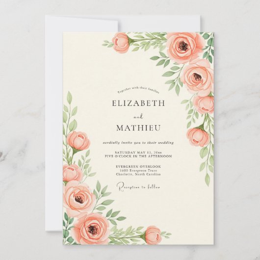 Peach Tranquil Spring Wedding 招待状 (正面)
