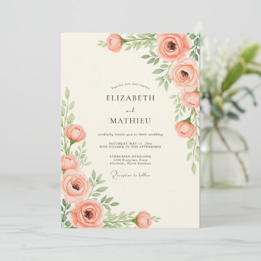 Peach Tranquil Spring Wedding 招待状 (スタンド正面)