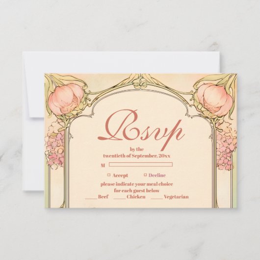 Peach Tulip Quinceañera Celebration 出欠カード (正面)