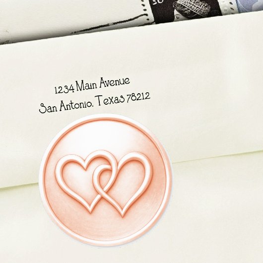 Peach Two Hearts Intertwined Wedding ラウンドシール