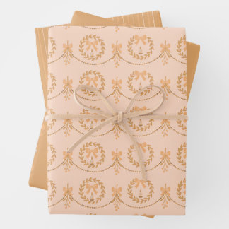 Peach Victorian Mistletoe and Wreath Gift Wrap ラッピングペーパーシート