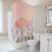 Peach Watercolor and White Flowers シャワーカーテン (インサイチュ)