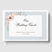 Peach Watercolor Floral Dusty Blue Wedding ゲストブック (正面)
