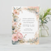 Peach Watercolor Floral Wedding Invitation 招待状 (スタンド正面)