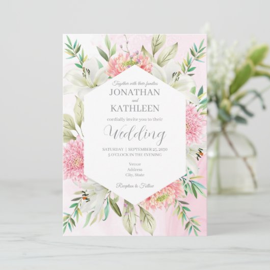 Peach Watercolor Floral Wedding Invitation 招待状 (スタンド正面)
