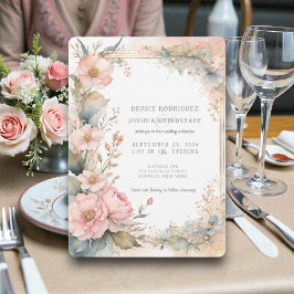 Peach Watercolor Floral Wedding Invitation  招待状