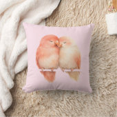 Peach Watercolor Love Birds Throw Pillow クッション (ブランケット)