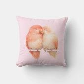  Peach Watercolor Love Birds Throw Pillow クッション (正面)