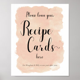 Peach Watercolor Recipe Cards Bridal Shower Sign ポスター