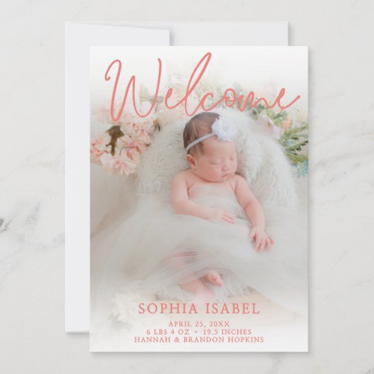 Peach Welcome Photo Birth発表 招待状 (正面)