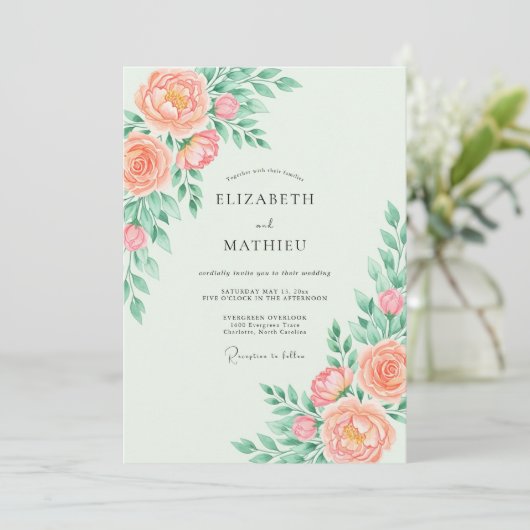 Peach Whimsical Spring Wedding 招待状 (スタンド正面)