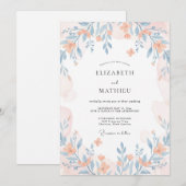 Peach Whimsical Wildflower Wedding 招待状 (正面/裏面)