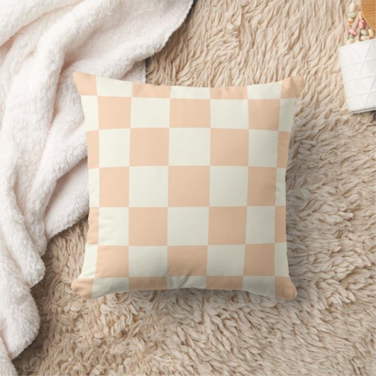 Peach White Checkerboard Pillow クッション (ブランケット)