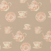 Peach White Ecru Chinoiserie Teapots Cups ミディアムペーパーバッグ