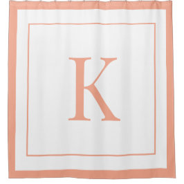 Peach &white Initial Monogram  シャワーカーテン