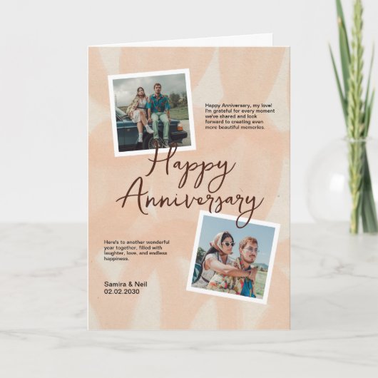 Peach & White Romantic Anniversary Folded Greeting カード (正面)