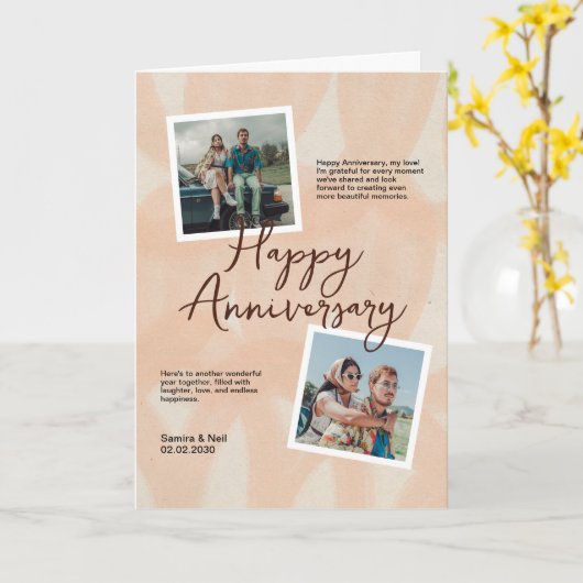 Peach & White Romantic Anniversary Folded Greeting カード (黄色い花)
