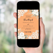 Peach white roses lace wedding 招待状