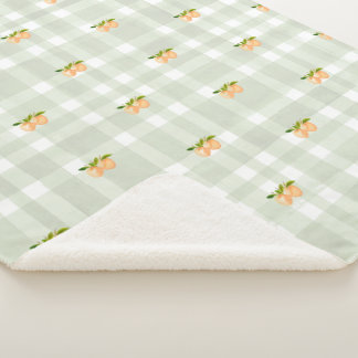 Peaches and sage green plaid sherpa throw blanket シェルパブランケット