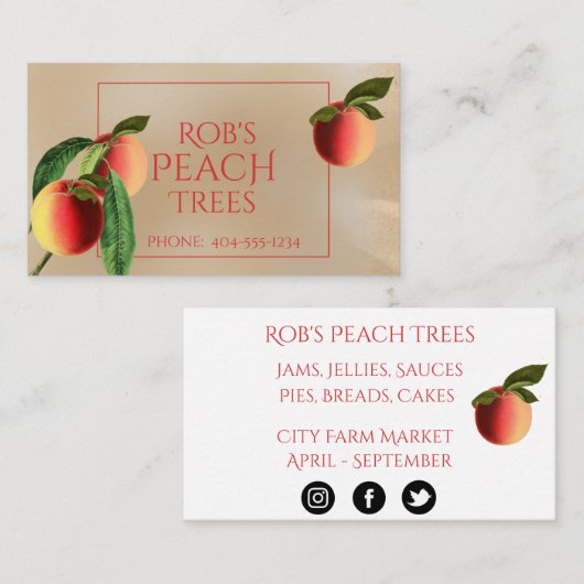 Peachs onヴィンテージKraft背景名刺 名刺 (正面/裏面)