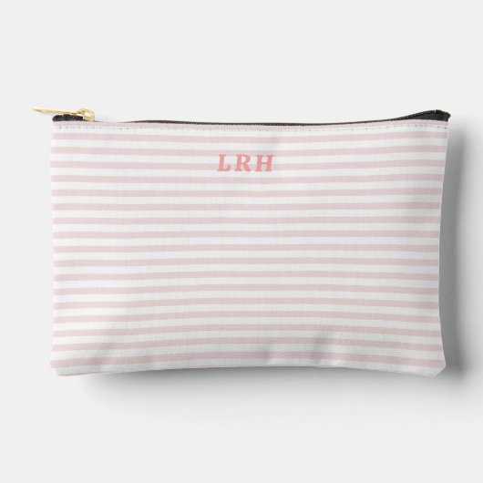 Peachy Blush Stripe Vintage Tiny Initials Monogram アクセサリーポーチ (正面)