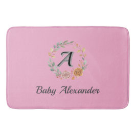 Peachy Coral Rose Wreath Personalized Name  バスマット