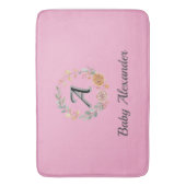 Peachy Coral Rose Wreath Personalized Name バスマット (正面縦)