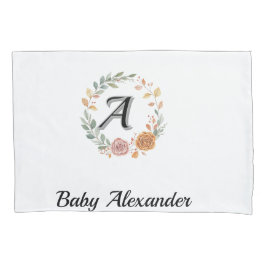 Peachy Coral Rose Wreath Personalized Name  枕カバー