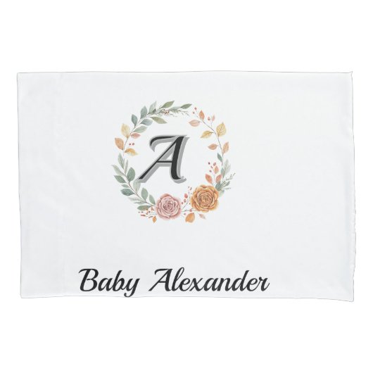 Peachy Coral Rose Wreath Personalized Name  枕カバー (正面)