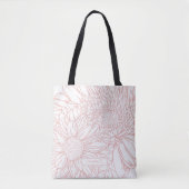 Peachy Pink Chrysanthemums Line Drawing with Name トートバッグ (正面)