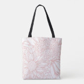 Peachy Pink Chrysanthemums Line Drawing with Name トートバッグ (裏面)