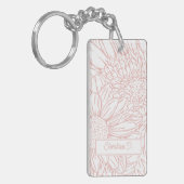 Peachy Pink on White Chrysanthemums with Photo キーホルダー (正面左)