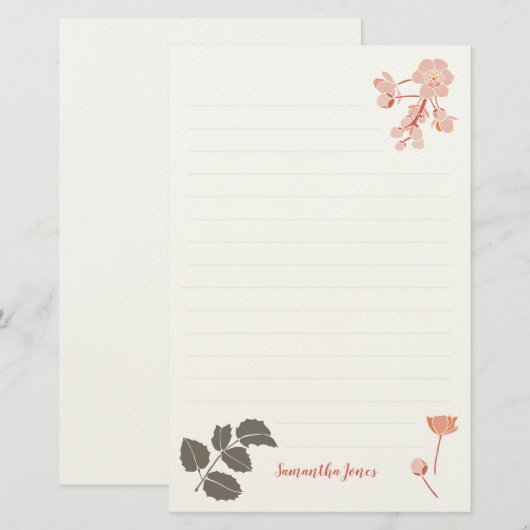 Peachy Pink Oregon Grape Flower Letterhead 便箋 (正面/裏面)