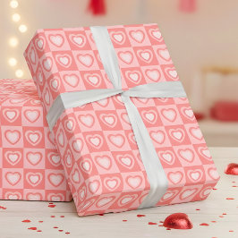 Peachy Pink Retro Hearts Valentine Gift ラッピングペーパー