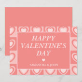 Peachy Pink Retro Hearts Valentine’s Gift シーズンカード (正面/裏面)